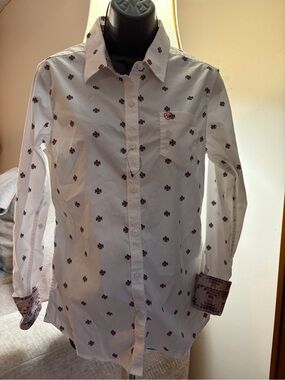 Ariat White Button-Down Shirt with Small Black Print